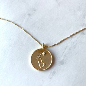 NWT GORJANA 18k Gold Plated Astrology Zodiac Coin Necklace Aquarius